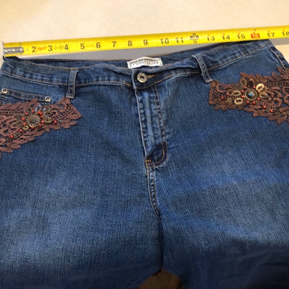 MISHCA HIGH WAISTED EMBELLISHED CROPPED DENIM JEANS BLUE BROWN PLUS SIZE 14 - Picture 9 of 13